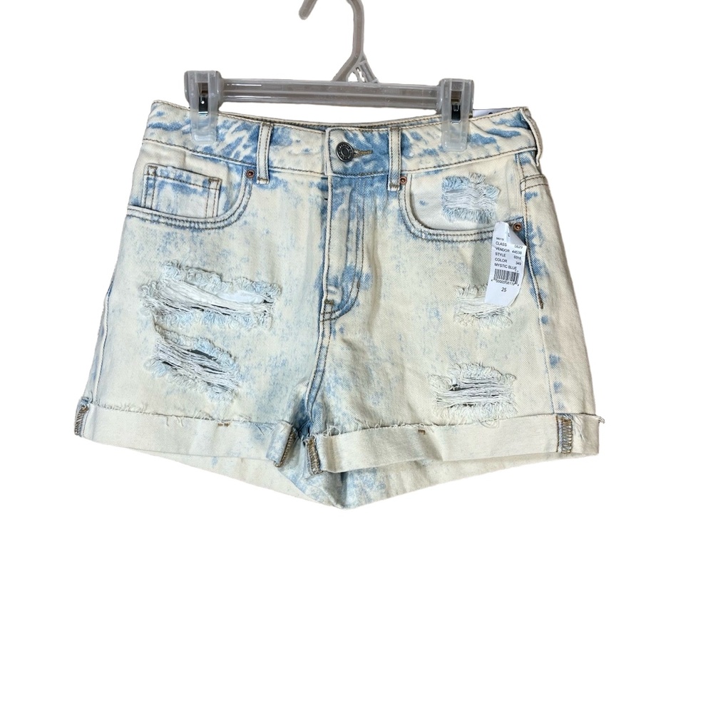 NWT PacSun Blue Denim Distressed Rolled Hem Light Acid Wash Mom Shorts Size‎ 25
